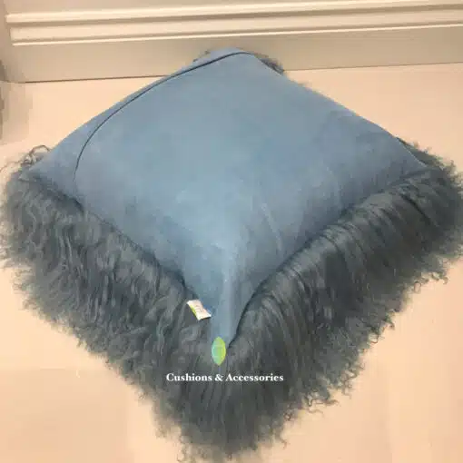 STEEL BLUE 40x40CM GENUINE MONGOLIAN SHEEPSKIN LAMB WOOL FUR CUSHION WITH PAD - Image 5